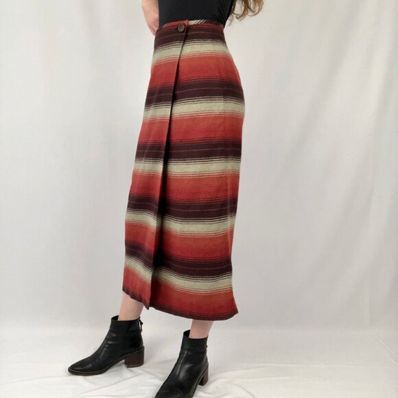 Vintage Red and Brown Striped Midi Skirt - Picture 2 of 6